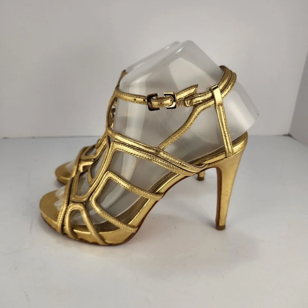 Diane Von Furstenberg DVF Women's 7M Gold Metallic Cage High Heel Sandals